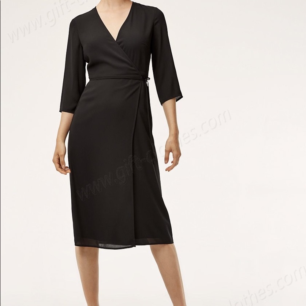 Aritzia Babaton Sz XXS Theo Midi Black Wrap Dress